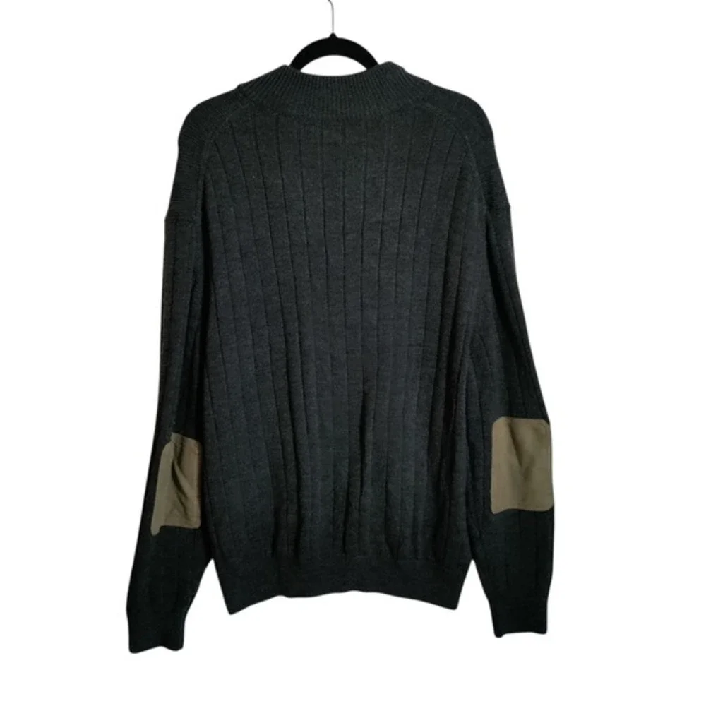 Orvis 100% Merino Wool Zipper Cardigan Sweater Men's‎ Size XL Gray Patch Elbows